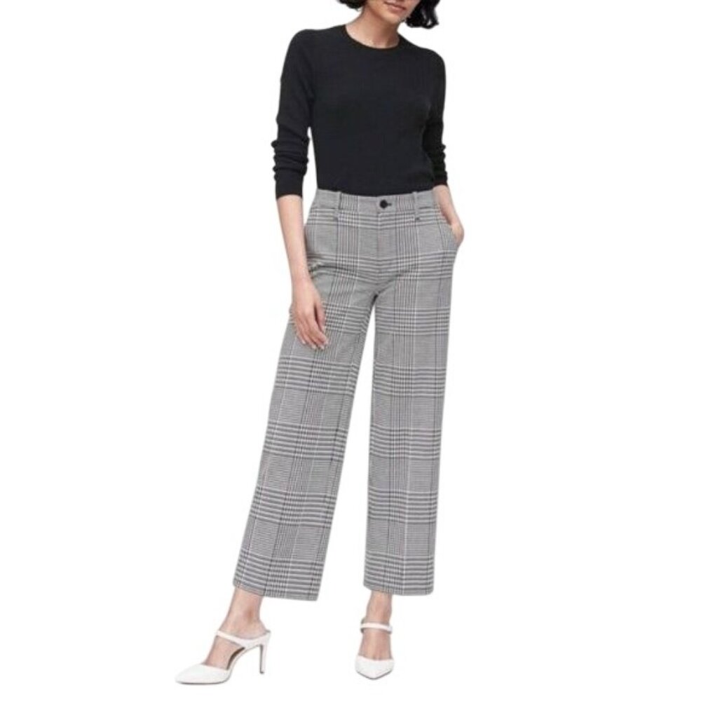Banana Republic Pants Size 4 Houndstooth Classic Fit Black White Stretch Career
